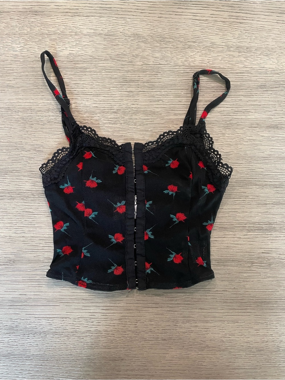 Princess Polly Black Rose-Print Lace Cami